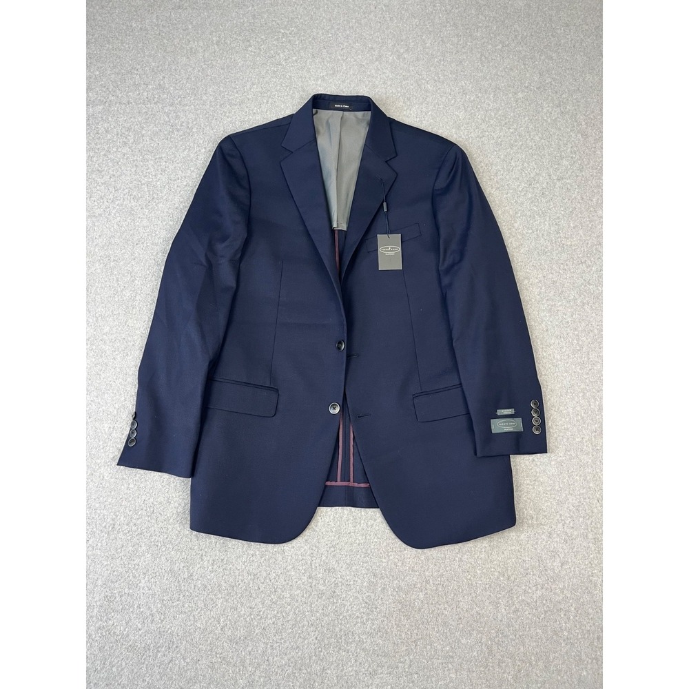 Pronto Uomo Platinum Blazer Mens 42L Navy Wool Blend 2 Button Modern Fit Stretch